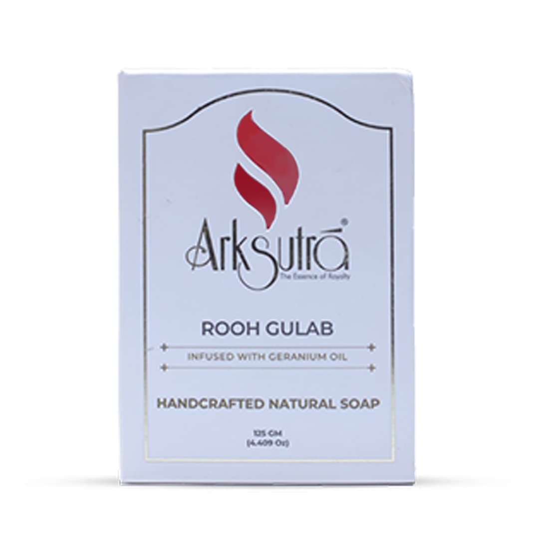 Arksutra Rooh Gulab Soap with Geranium Oil - Deeply Moisturizing & Hydrating Rose Soap for Dry Skin | Pure Virgin Ingredients | Perfect for Daily Skincare & Spa Treatments
