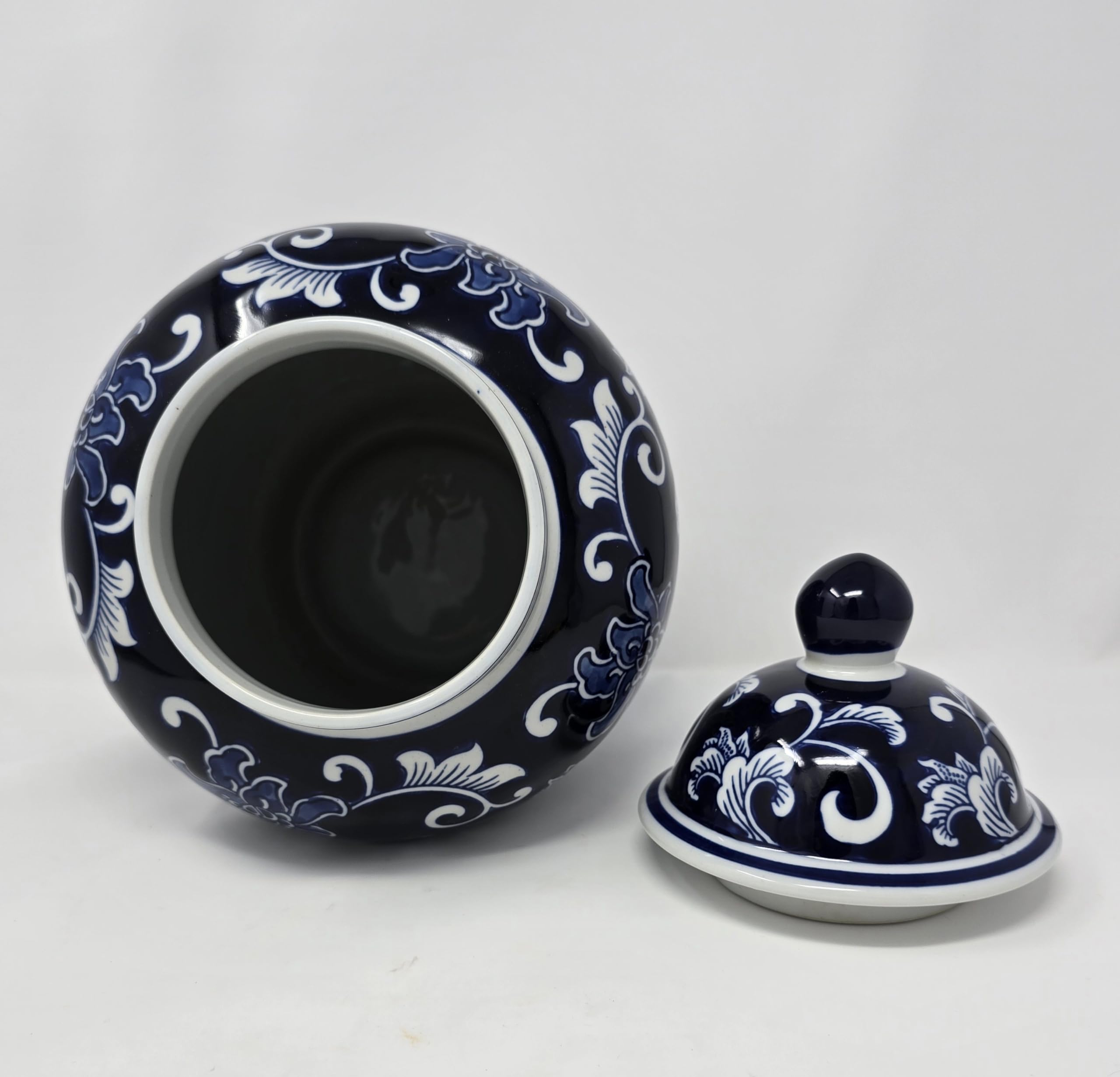 Festcool 12.5 Inch Blue and White Porcelain Floral Temple Ginger Jar Vase - Qing Dynasty Style Decorative Vase for Home Decor, Living Room Centerpiece, Asian-Inspired Interior Design