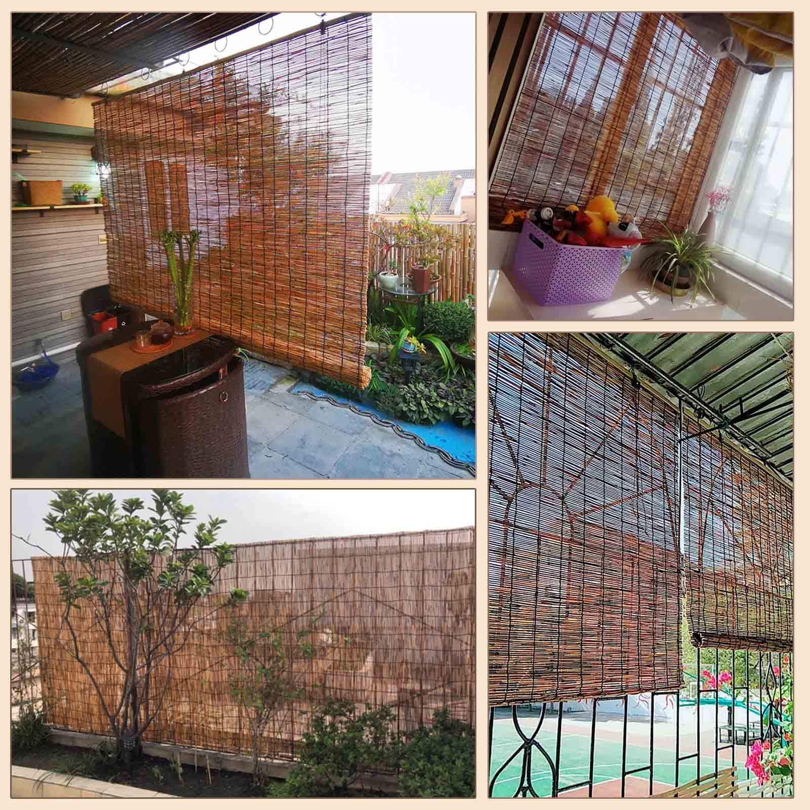 Natural Bamboo Roll Up Reed Shade for Outdoor - Waterproof & Breathable Roller Blinds - Customizable 150×300cm (59×118in) Roman Straw Curtain - Perfect for Patio, Deck, Pergola, and Garden Privacy