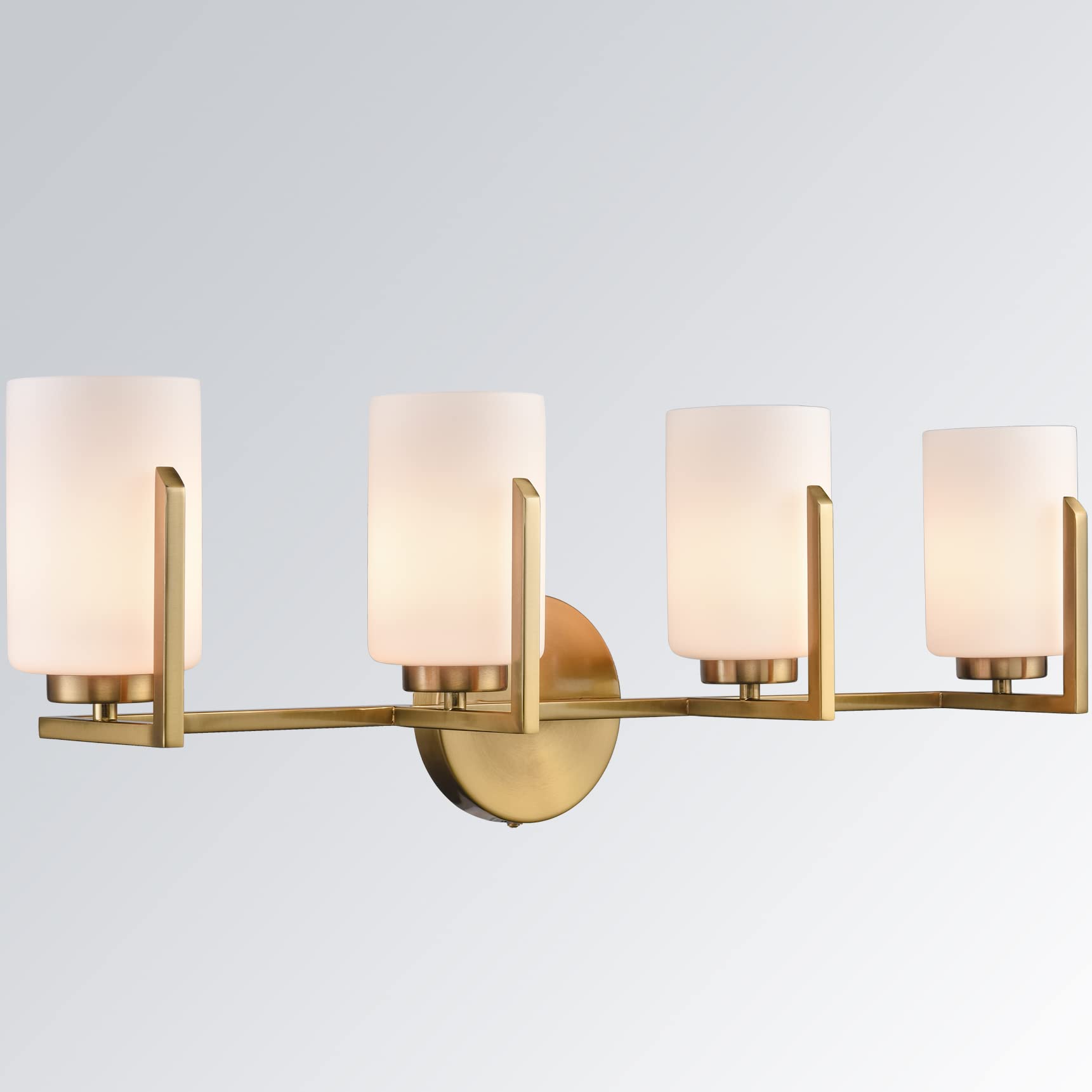 Farmhouse Gold Vanity Light - 4-Light Bathroom Mirror Lighting Fixture with Opal Glass Cylinders for Modern & Rustic Decor | Perfect for Bathroom, Powder Room & Dressing Area