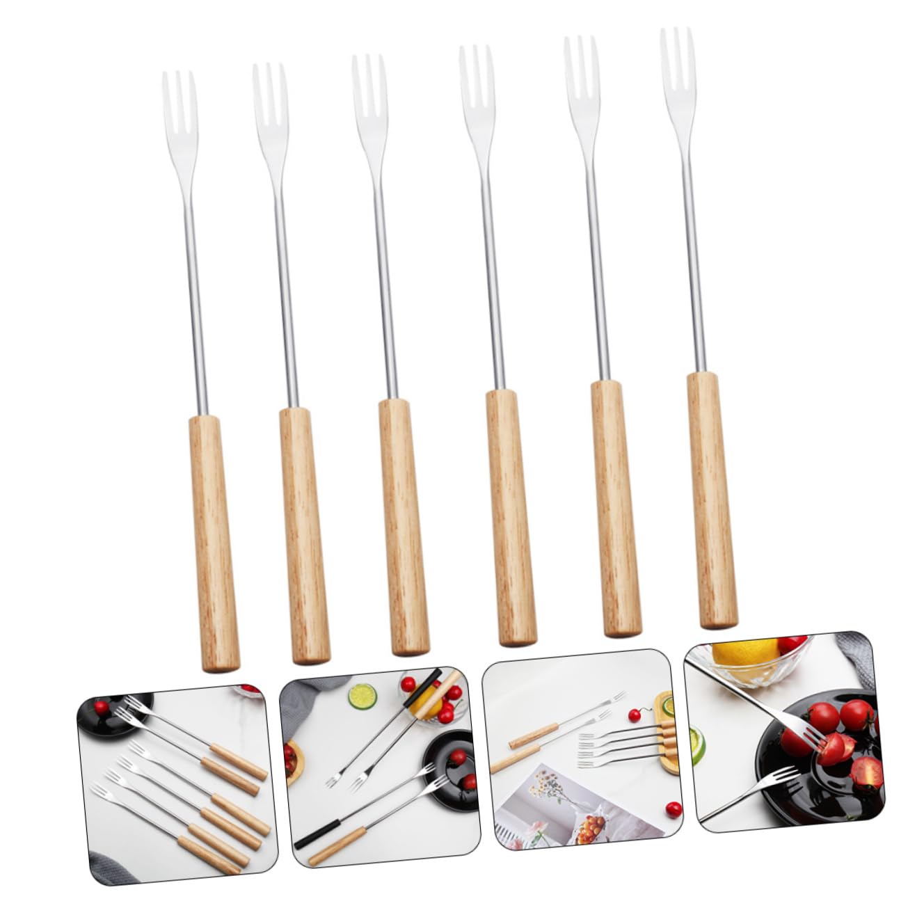 PRETYZOOM 24-Piece Stainless Steel Chocolate Fondue Forks Set with Wooden Handles - Perfect for Cheese, Fruit, Marshmallows & Dessert Dipping - Ideal for Parties, Weddings & Home Entertaining
