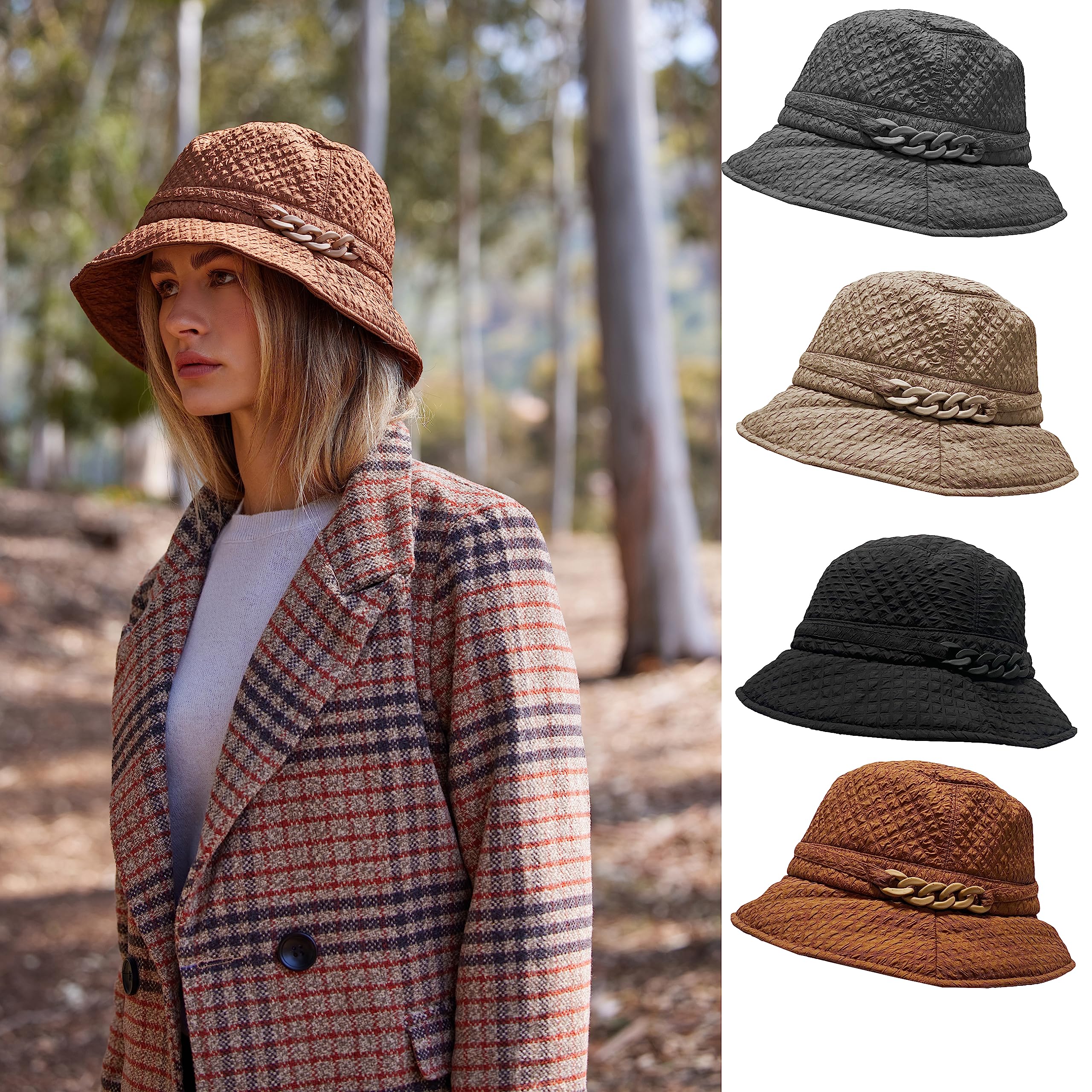 Foldable Waterproof Quilted Rain Hat with Adjustable Drawstring - Windproof Bucket Cap for Hiking, Fishing & Outdoor Activities