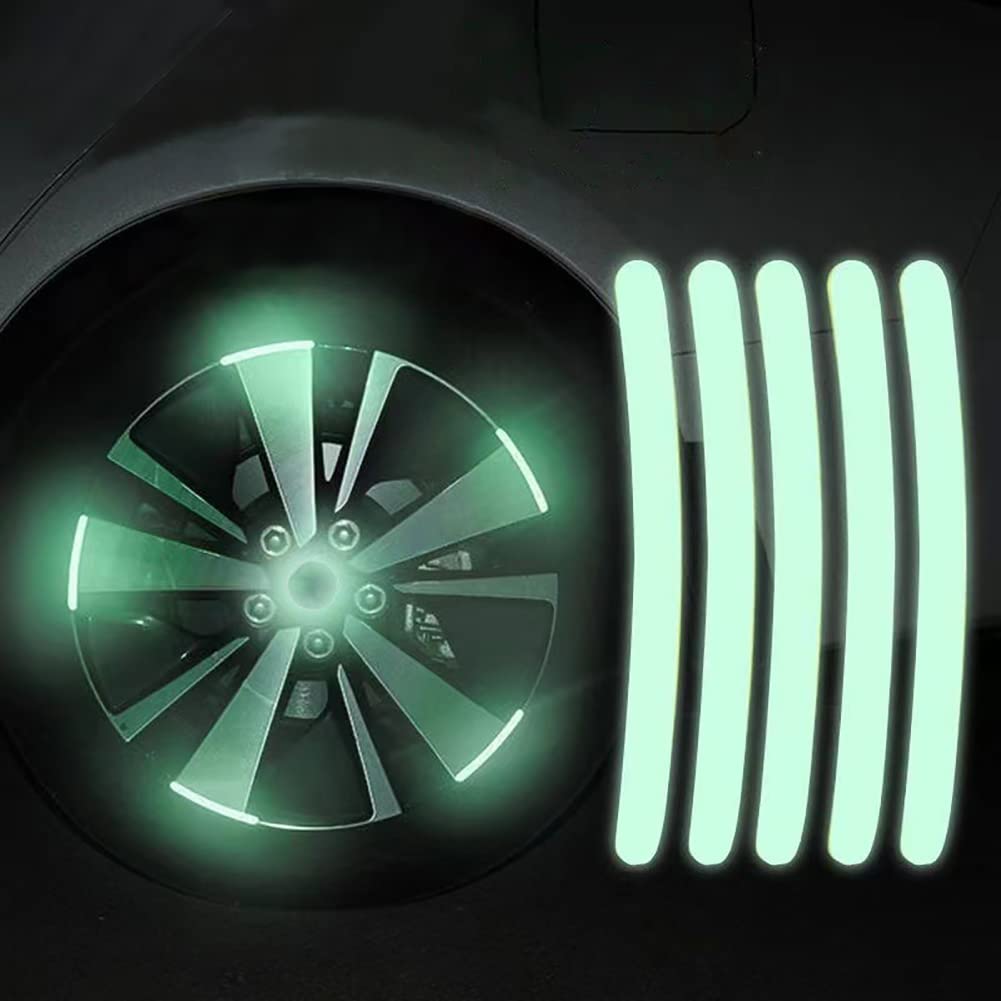 Reflective Wheel Rim Stickers - 40 Pcs PVC Decals for Cars & Motorcycles - Fluorescent Green for Night Safety