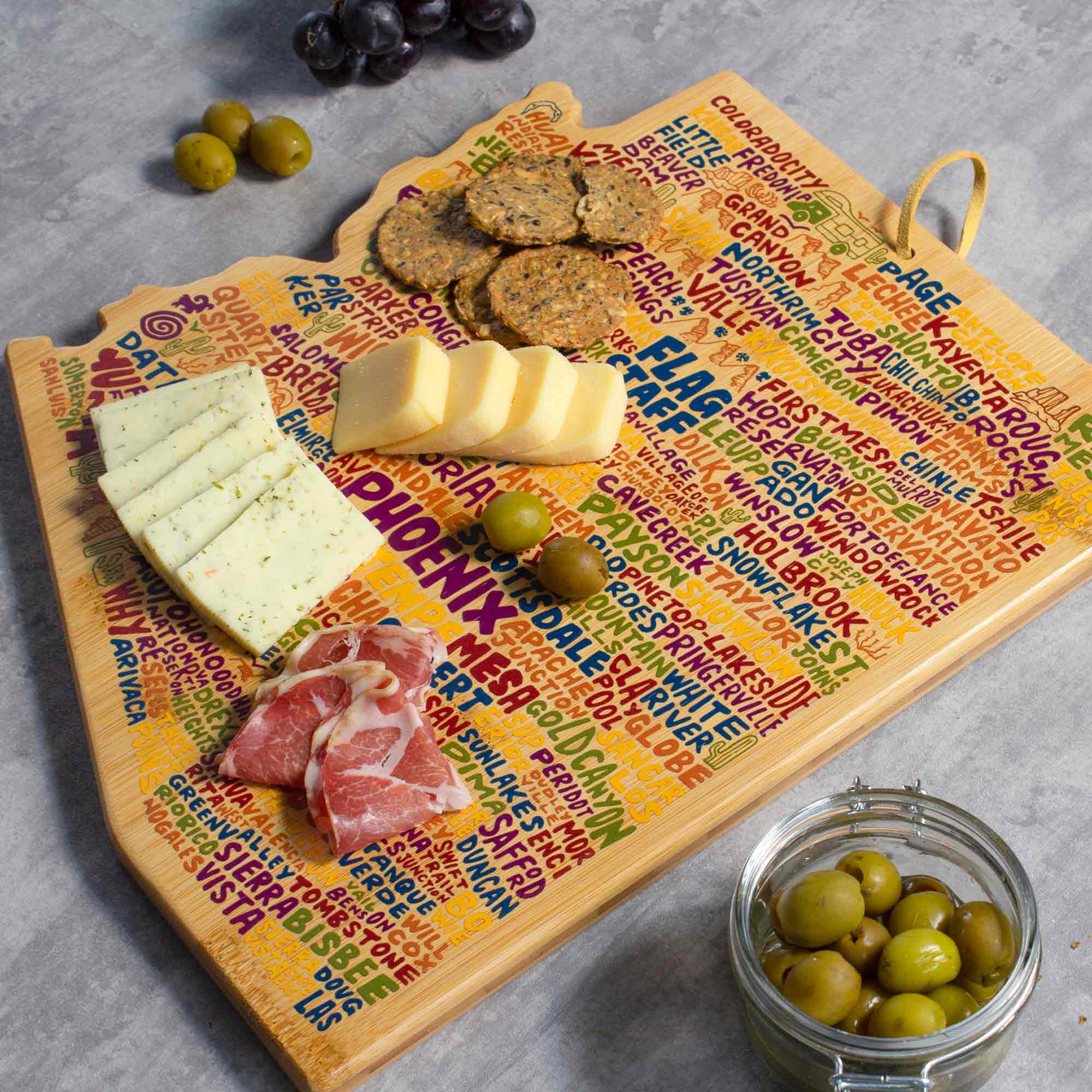 Premium Arizona-Themed Cutting Board with Wander on Words™ Artwork – Perfect for Kitchen Prep, Charcuterie Boards & Home Decor
