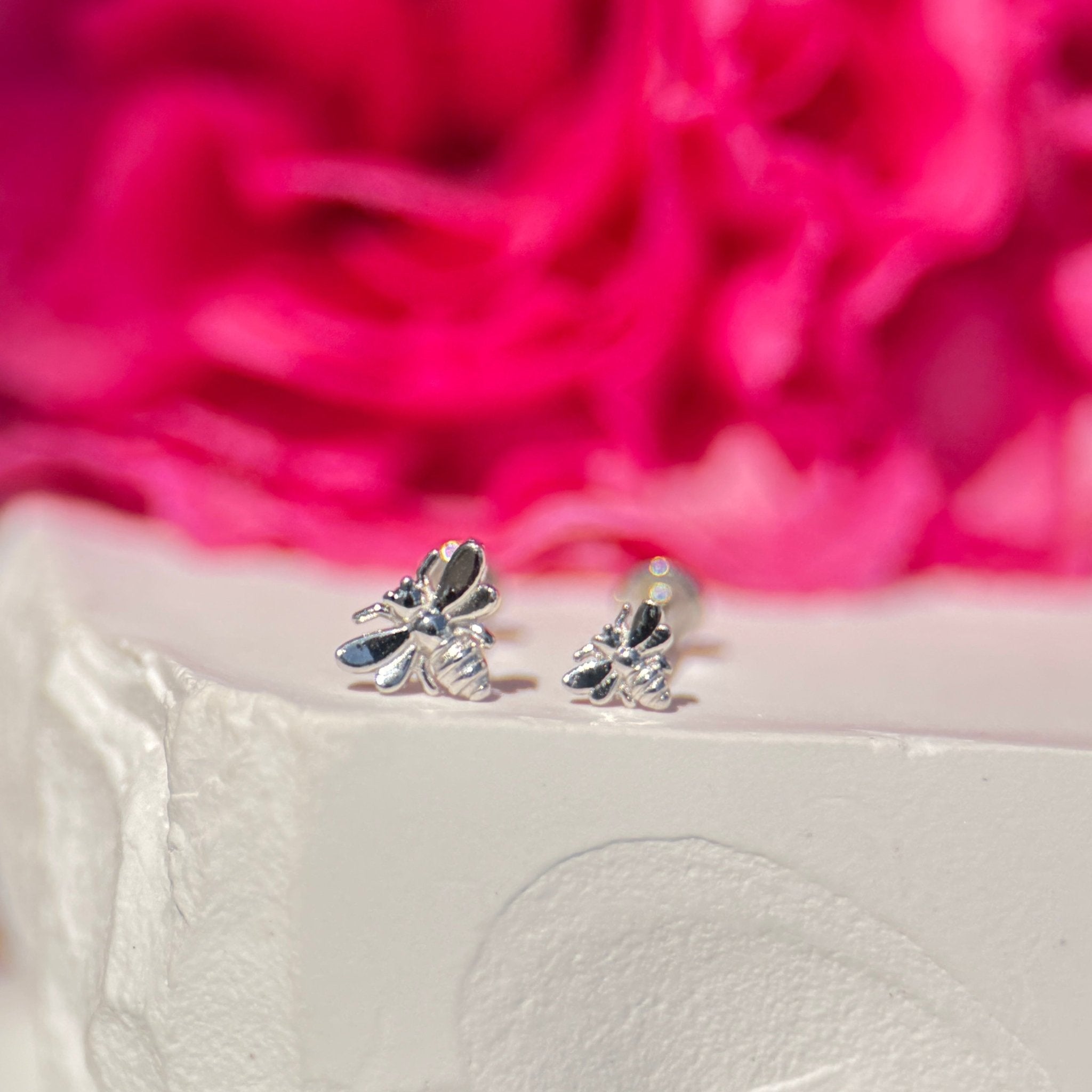 14K White Gold Minimalist Bee Stud Earrings - Dainty & Elegant Jewelry for Women - Perfect for Everyday Wear, Gifts, and Special Occasions