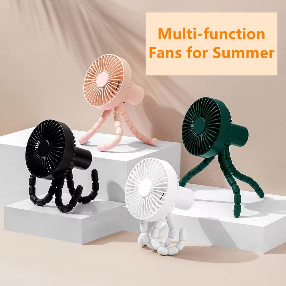 Mini Handheld Stroller Fan with Rechargeable Battery - Flexible Tripod Clip Fan, Quiet & Powerful Cooling - Portable USB Desk Fan for Golf Cart, Stroller, Car, Camping & Outdoor Activities (Pink)