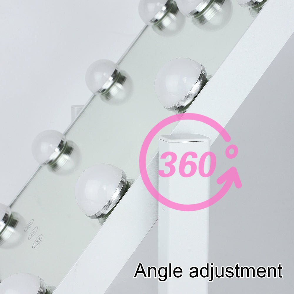 Depuley 14 x 12 Inch Hollywood Vanity Mirror with Lights - 10X Magnification, 9 Dimmable LED Bulbs, Touch Screen & 360° Rotation - White Makeup Mirror (35 x 30 cm) for Bedroom, Dressing Room & Beauty Salon
