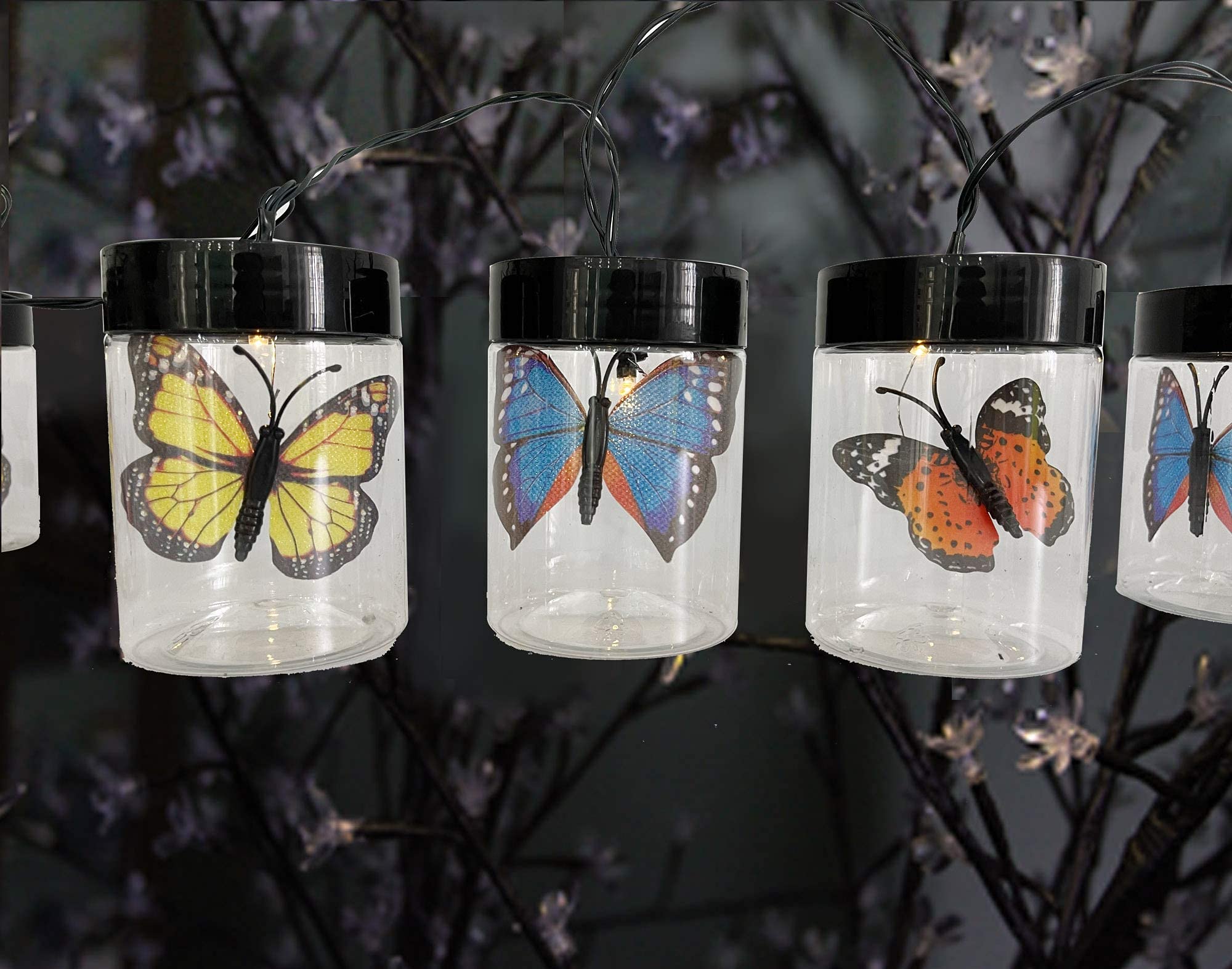 Solar Powered Butterfly Jar String Lights - 20 LED Fairy Lights for Outdoor Garden, Patio, Wedding, Party Decor - Waterproof & Weatherproof for Year-Round Use