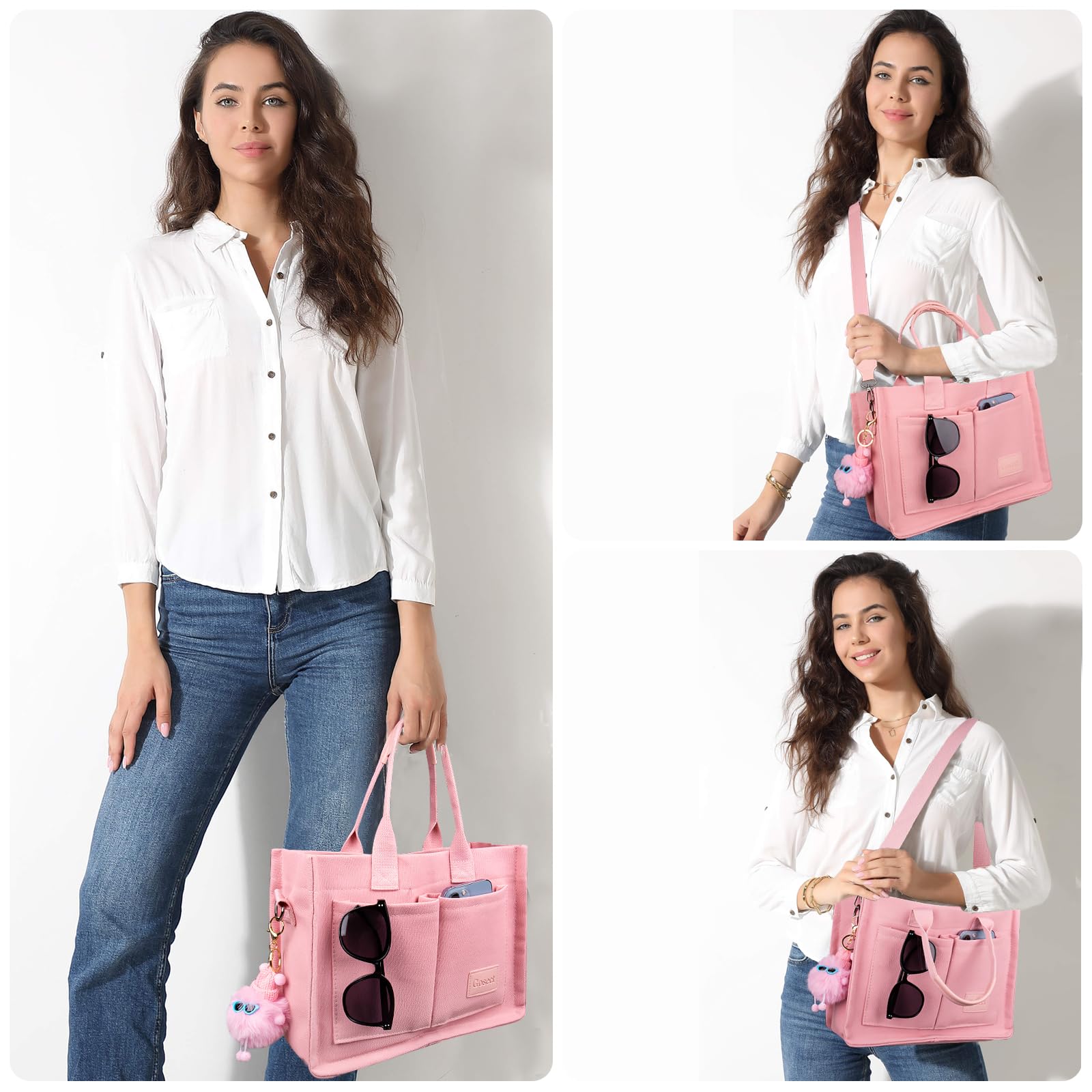 Stylish Canvas Tote Bag for Women with Multiple Pockets - Durable Laptop Work Bag, Crossbody Purse & Everyday Shoulder Satchel | Perfect for Office, Travel & Shopping