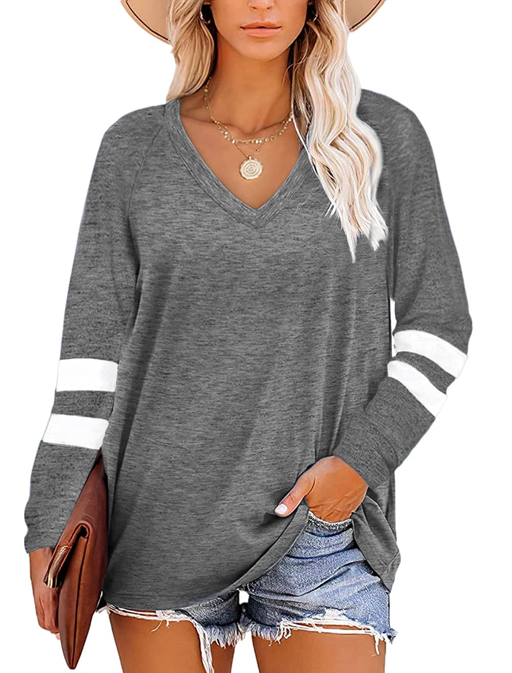 Grace's Secret Women's Long Sleeve V-Neck Casual Tunic Tops - Comfortable Blouse for Work, Date Night & Everyday Wear