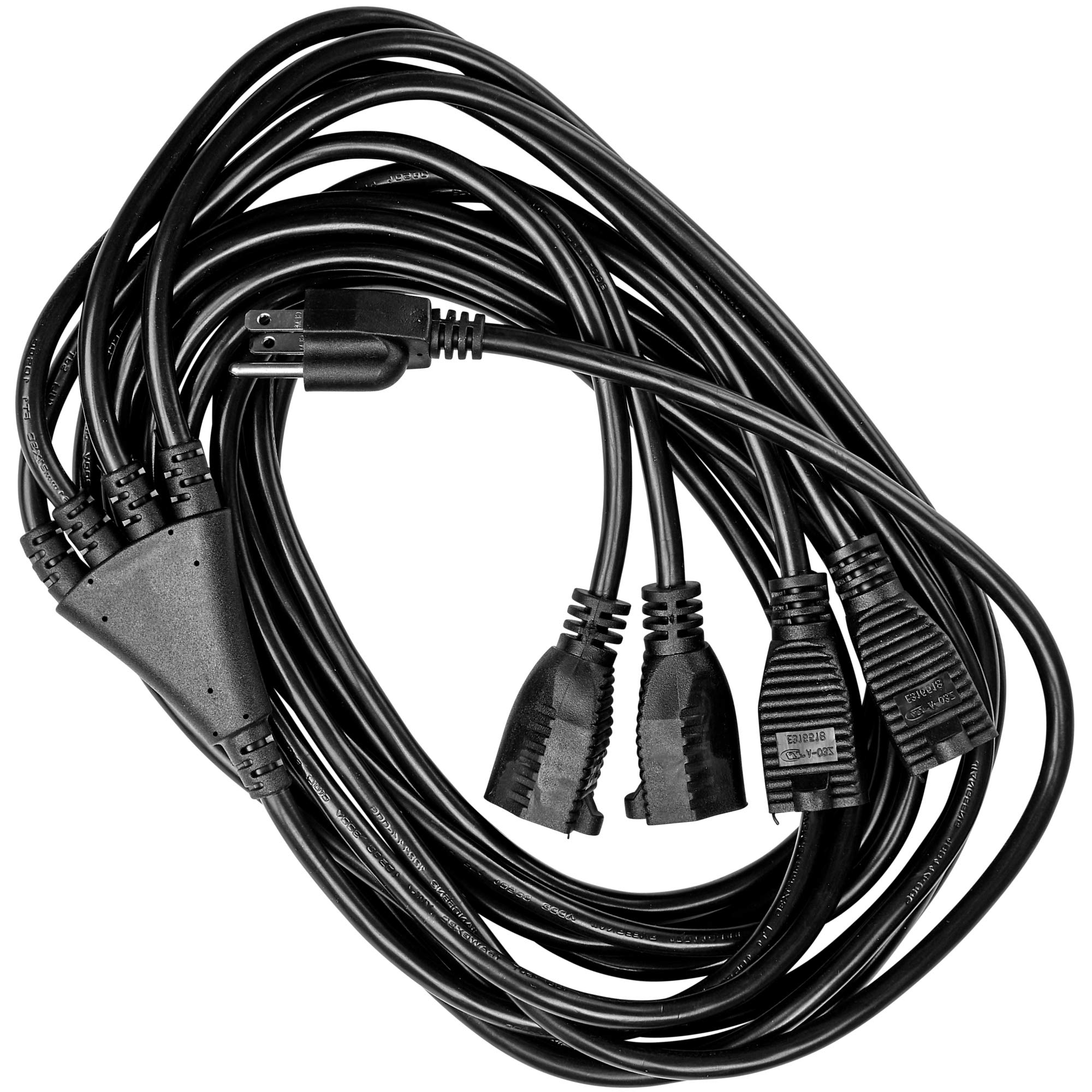 4 Way Power Splitter - 1 to 4 Extension Cord Splitter, 12ft Heavy Duty 16AWG SJT Power Cable, 3 Prong Outlet Splitter with Y-Style Design for Home, Office & Workshop - Black by Luxury Office (1 Pack) - Perfect for Powering Multiple Devices, Tools & Electronics Safely