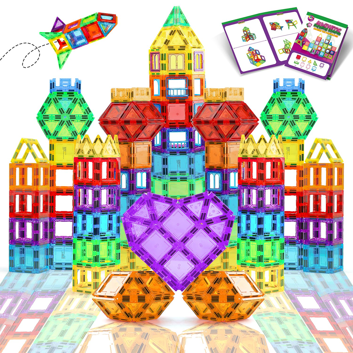 TOY Life 62 Pcs Magnetic Tiles Building Blocks for Kids Ages 3-8 | STEM Educational Toys for Toddlers & Preschoolers | Creative Construction Play for Boys & Girls | Perfect Birthday Gift for Indoor & Classroom Learning Activities