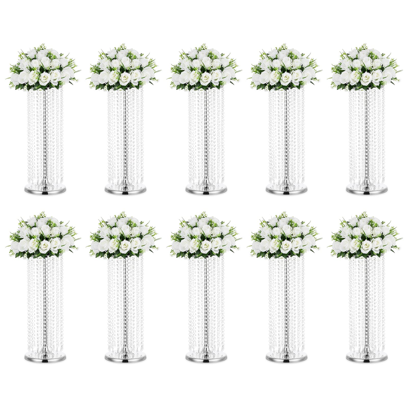 NUPTIO 10-Pack 23.6 Inch Silver Metal Zinc Trumpet Flower Vases - Elegant Wedding Centerpiece Decor for Table Arrangements, Home Decor & Event Styling