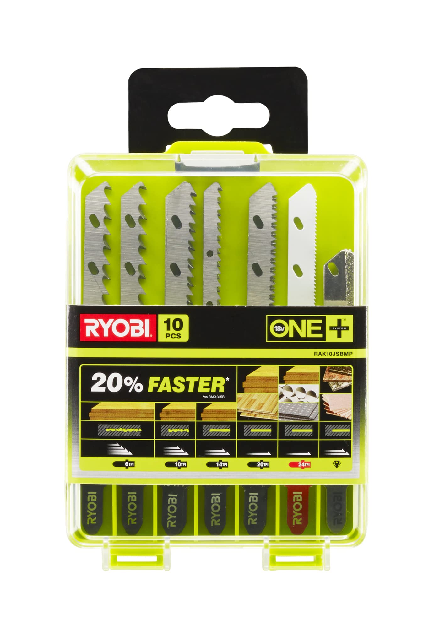 Ryobi 5132002812 Jig Saw Blade Set - 10-Piece RAK6 JSBW Blades for Wood, Plastic, Granite & Metal Cutting | Compatible with ONE+ System & Universal Jigsaws | Perfect for DIY Projects, Home Renovations & Woodworking