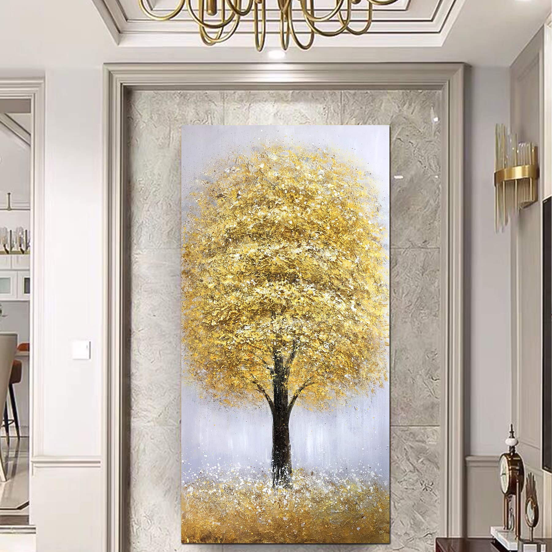 Yotree 24x48 Inch Lucky Tree Oil Painting - 3D Hand-Painted Canvas Abstract Artwork for Wall Decor | Modern Home & Office Decoration | Perfect for Living Room, Bedroom & Dining Area
