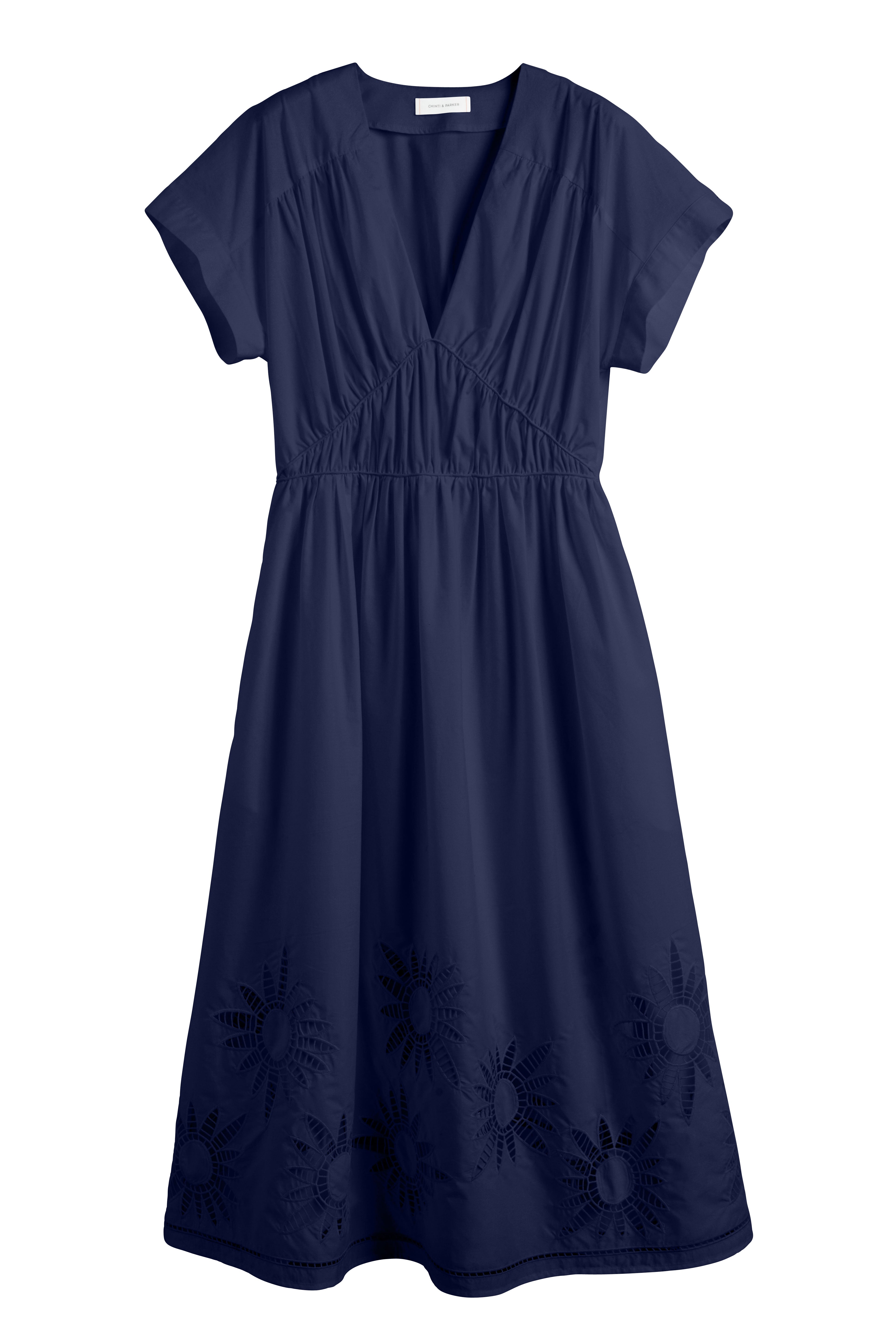 Navy Blue Cotton Lyocell Embroidered Dress for Women - Elegant Summer Casual Wear for Beach, Party & Vacation
