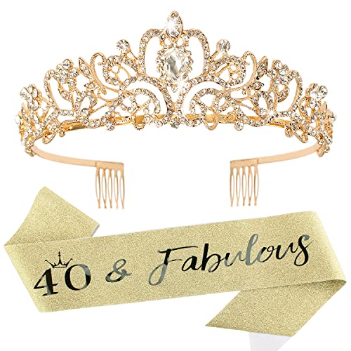 40th Birthday Decorations for Women - Gold '40 & Fabulous' Sash & Tiara Set - Elegant 40th Birthday Gifts for Her - Perfect for Milestone Parties, Bachelorette Celebrations & Special Occasions