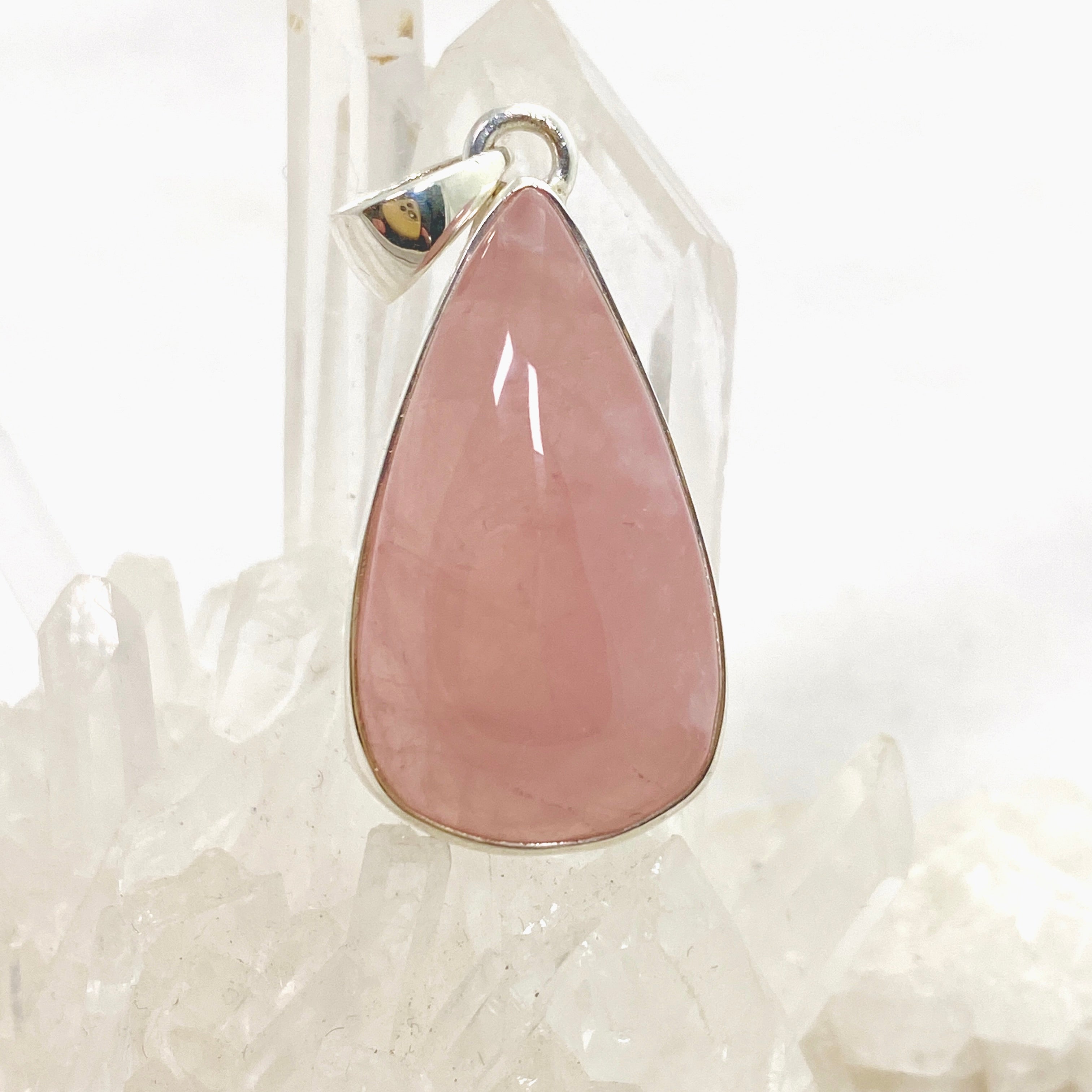 Rose Quartz Teardrop Cabochon Pendant Necklace KPGJ4690 - Healing Crystal Jewelry for Meditation, Yoga & Spiritual Balance