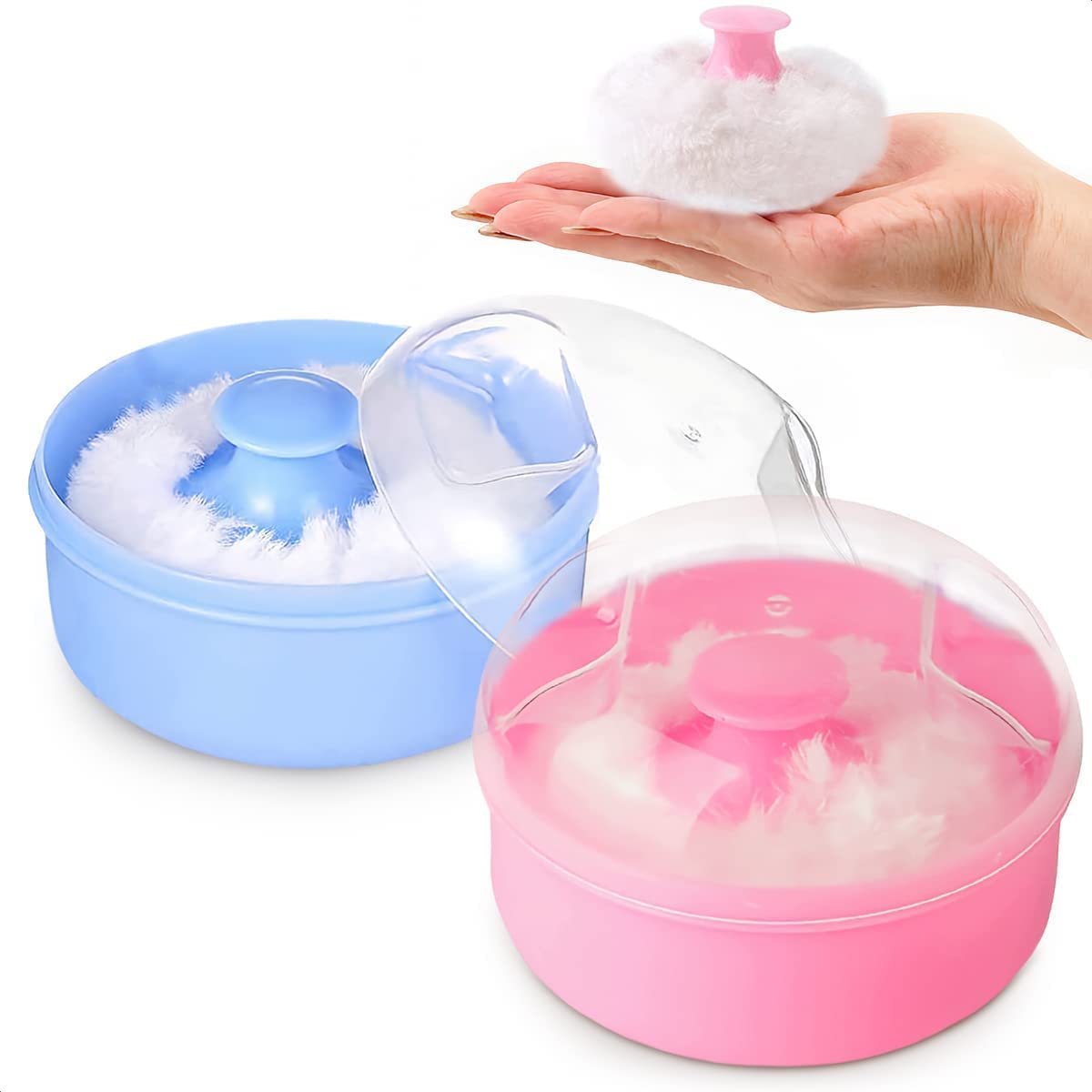 EQUVIA 2-Pack Baby Powder Puff Set with Travel Container - Soft Touch, BPA-Free Makeup Puffs for Talcum & Loose Powder (Multi-Color, Large) | Perfect for Baby Care, Travel & Everyday Makeup Application