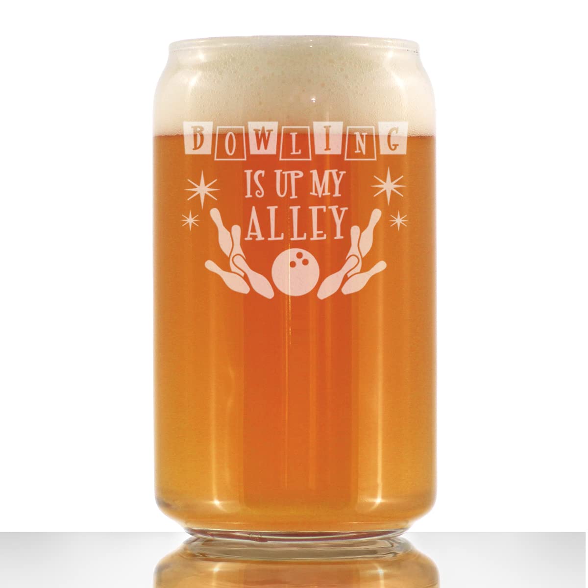 Funny Bowling Themed 16 oz Beer Can Pint Glass - Perfect Gift for Bowlers & Bowling Alley Decor - Great for Parties, Man Caves & Sports Bars
