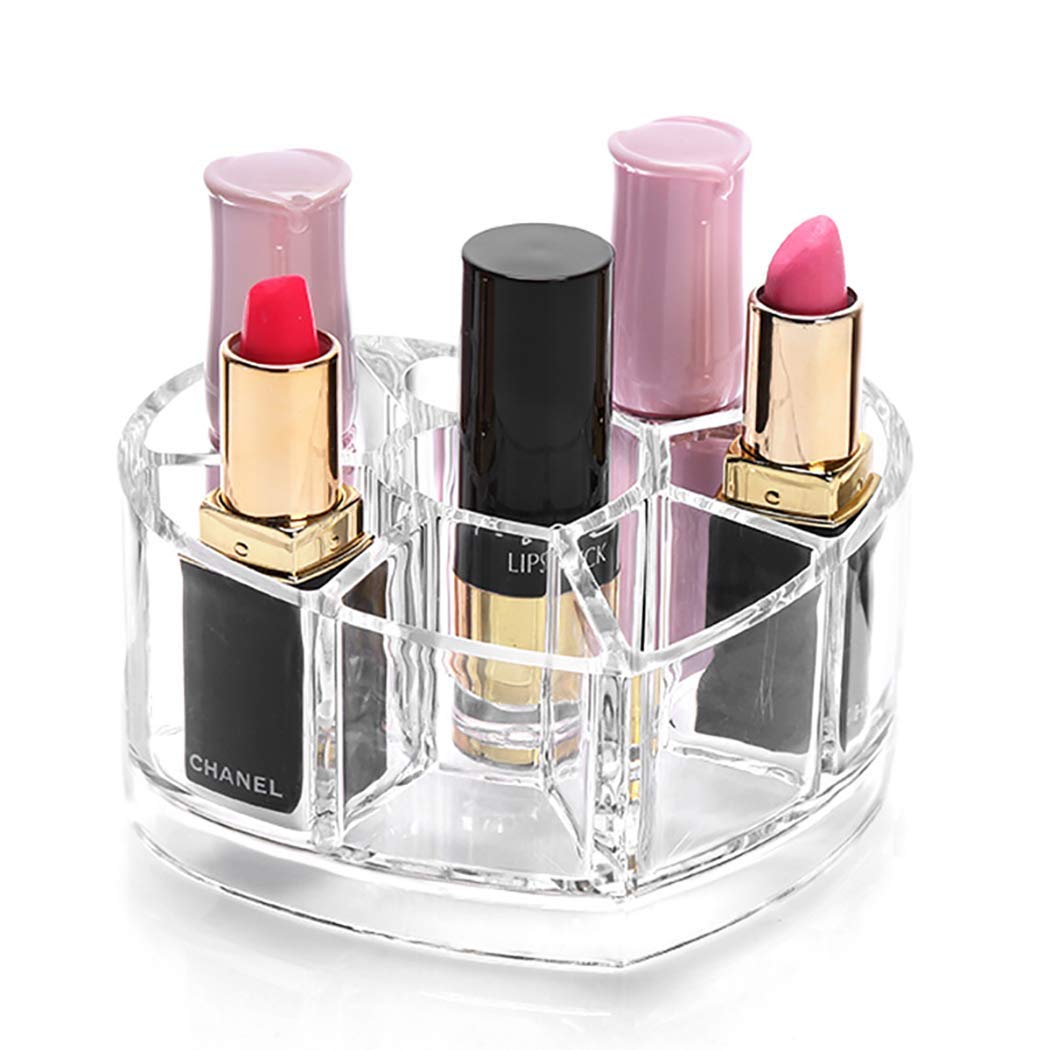 Acrylic Heart-Shaped Lipstick Holder & Makeup Organizer - Display Stand for Lipsticks, Nail Polish, Eyebrow Pencils & Brushes | Perfect for Vanity, Bathroom & Travel Storage