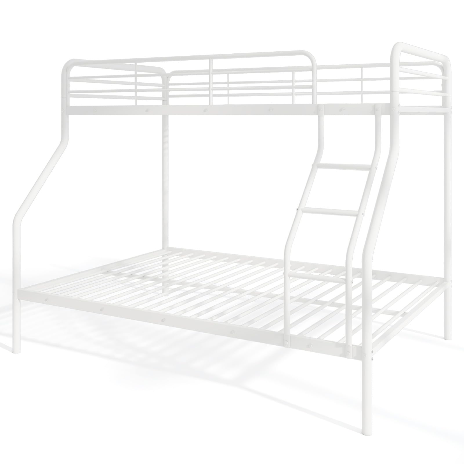 Giantex Heavy Duty Metal Bunk Bed Twin Over Full Size - Sturdy Bunk Bed for Teens & Adults with Ladder & Safety Guardrails - Space Saving Bunk Bed for Dorm, Bedroom, Apartment - No Box Spring Needed (White) - Perfect for Small Spaces & Shared Rooms