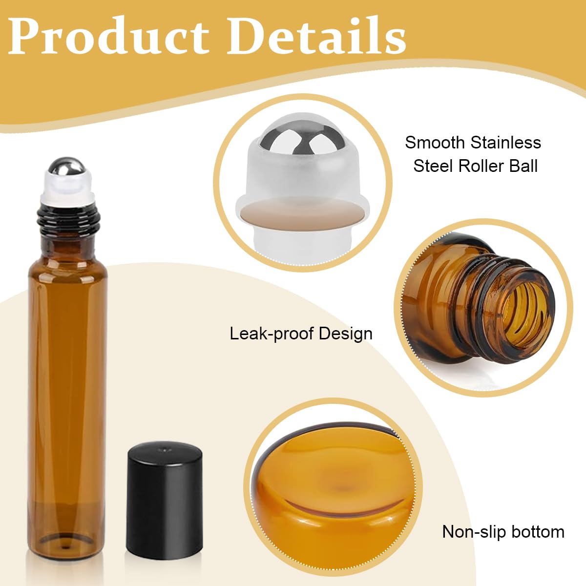MAYCREATE® 15Pcs 10ml Glass Roller Bottles with Stainless Steel Roller Balls - Essential Oil Roller Bottles for Coconut Oil, Jojoba Oil, Sweet Almond Oil - Includes Funnel & Cap Opener Tool - Perfect for DIY Aromatherapy, Travel & Skincare