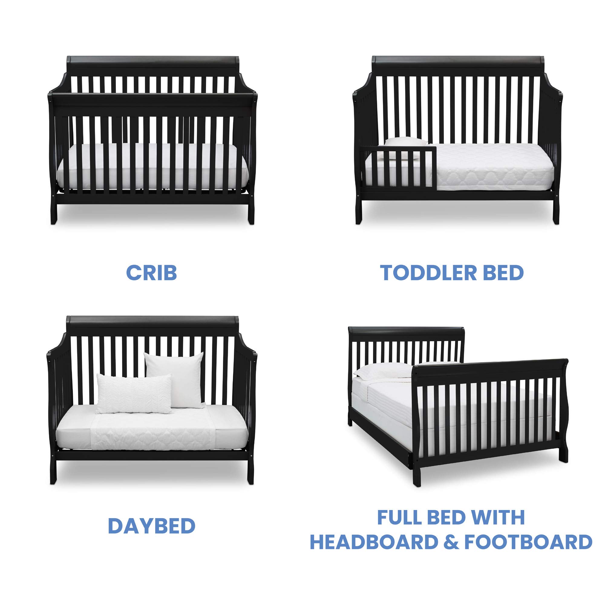 Delta Children Canton 4-in-1 Convertible Baby Crib to Toddler Bed with Serta Perfect Slumber Dual-Sided Mattress - Black Nursery Furniture Set for Newborns & Toddlers | Safe Sleep Solution for Nursery & Daycare