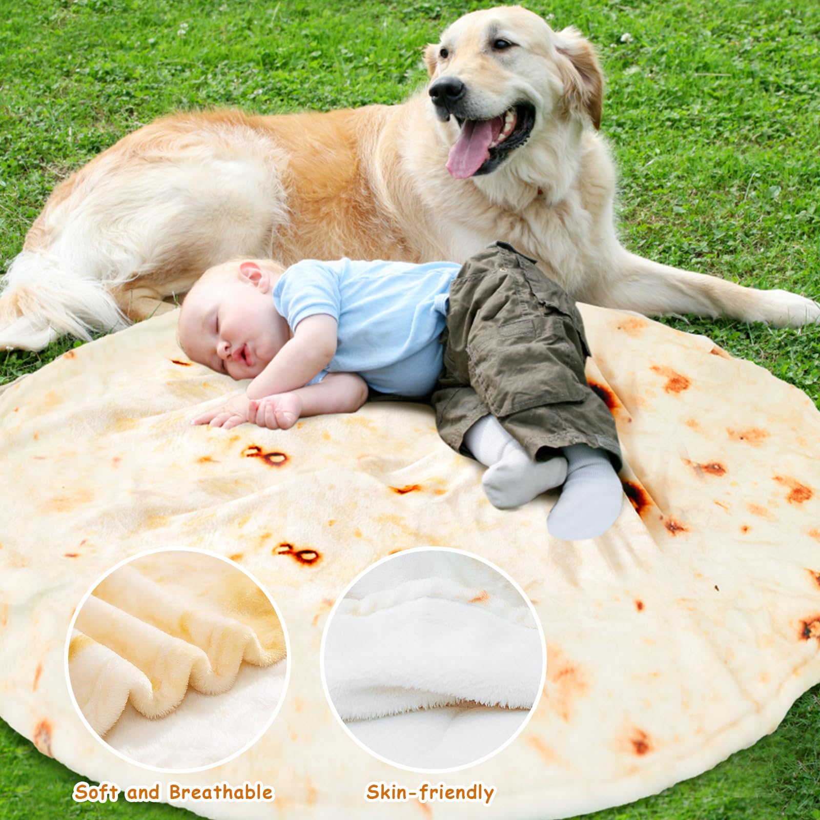 Outivity Realistic Burrito Tortilla Blanket - Soft Plush Round Throw for Bed, Couch & Travel - Fun Novelty Wrap for Adults & Kids - Perfect for Movie Nights, Camping & Gifts