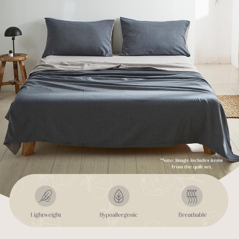 Premium 100% Cotton Sheet Set - Queen Size, Dark Blue & Grey - Soft & Breathable Bedding for Comfortable Sleep - Perfect for Master Bedroom, Guest Room, or Vacation Home
