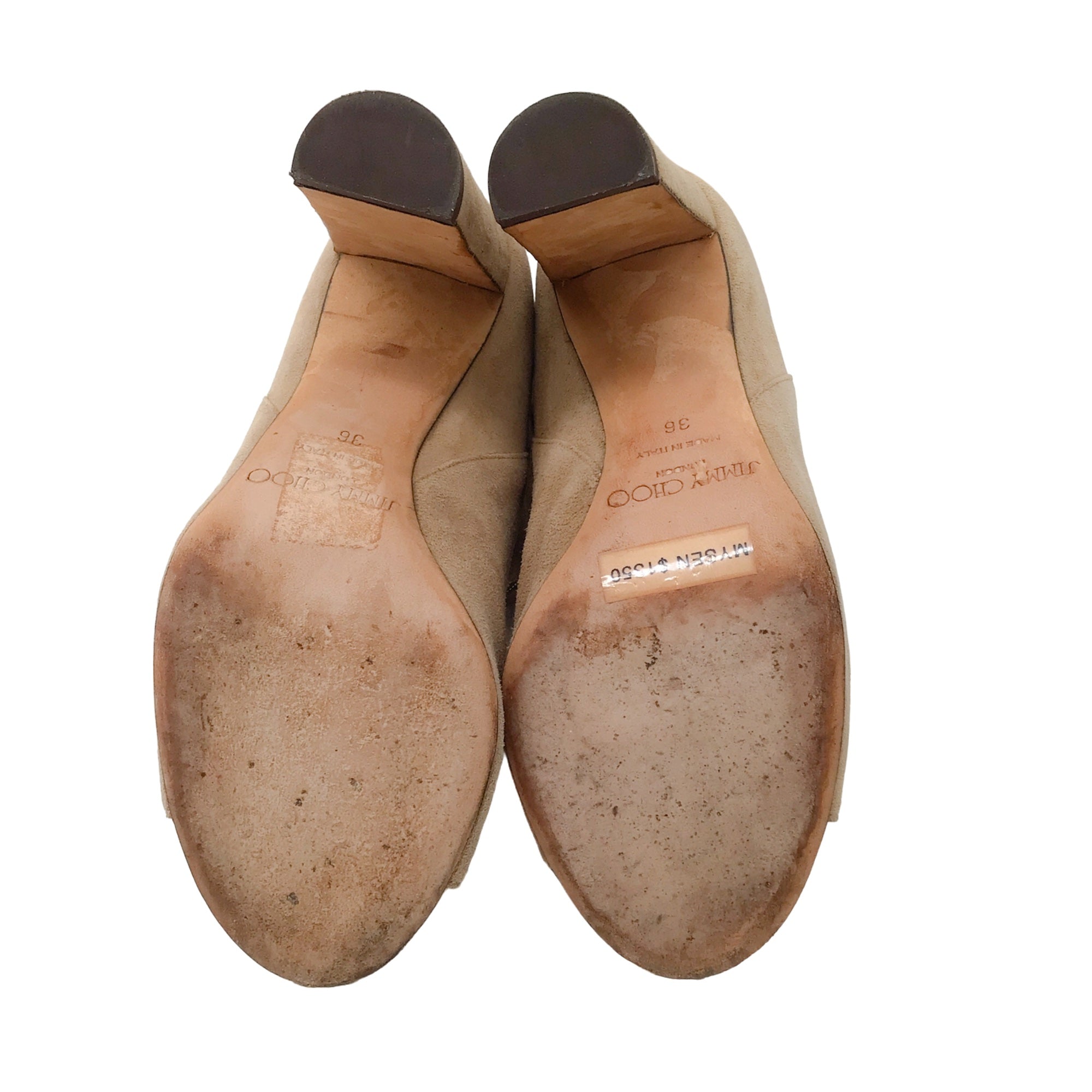 Jimmy Choo Beige Mysen 100 Open Toe Suede Boots for Women - Luxury Designer High Heel Sandals | Perfect for Weddings, Parties & Evening Events