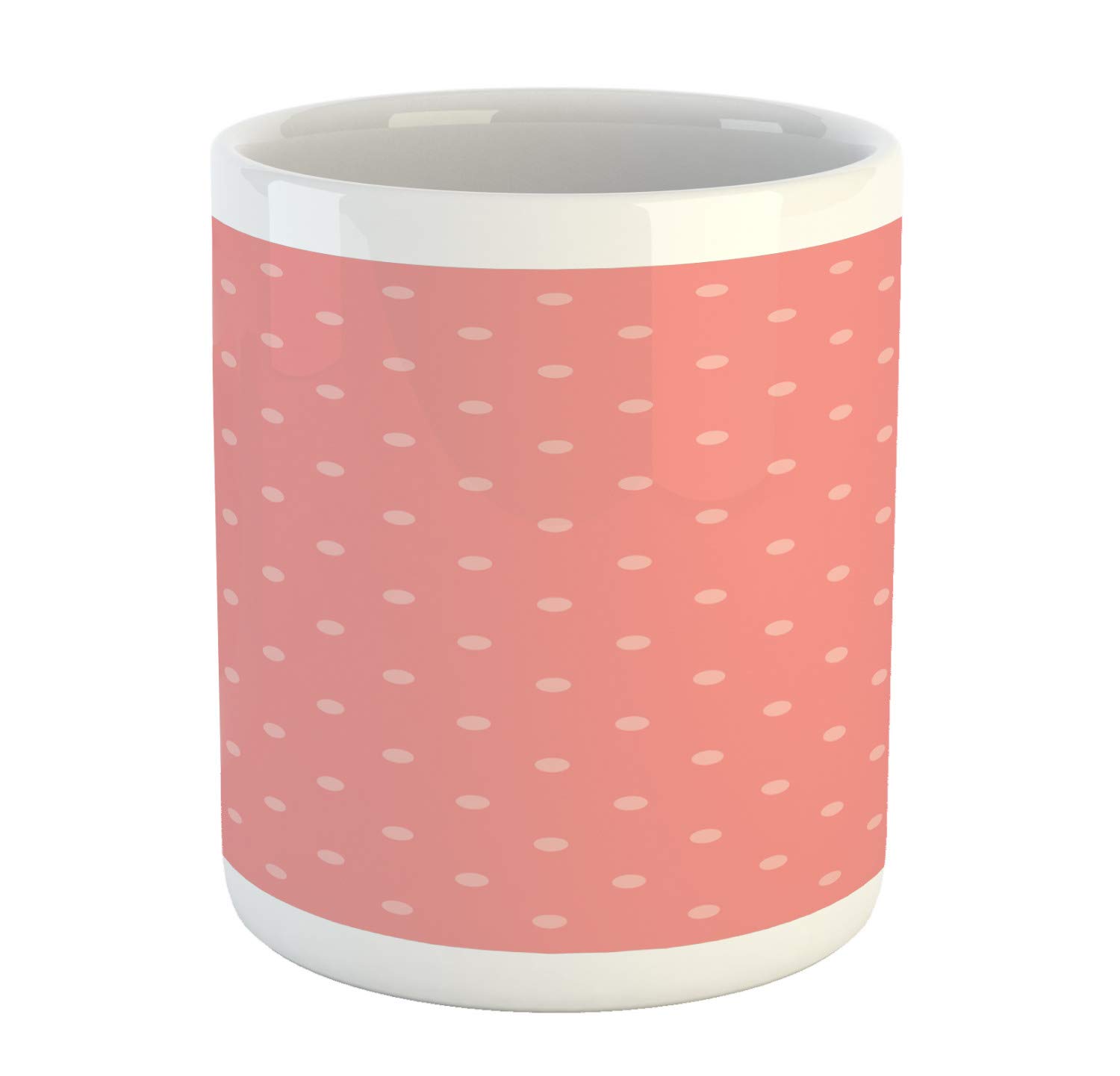 Ambesonne Vintage Rose Ceramic Mug - Classic Polka Dot Design in Coral & Pastel Pink - 12oz Coffee, Tea & Hot Drink Cup - Perfect for Home, Office & Gifts