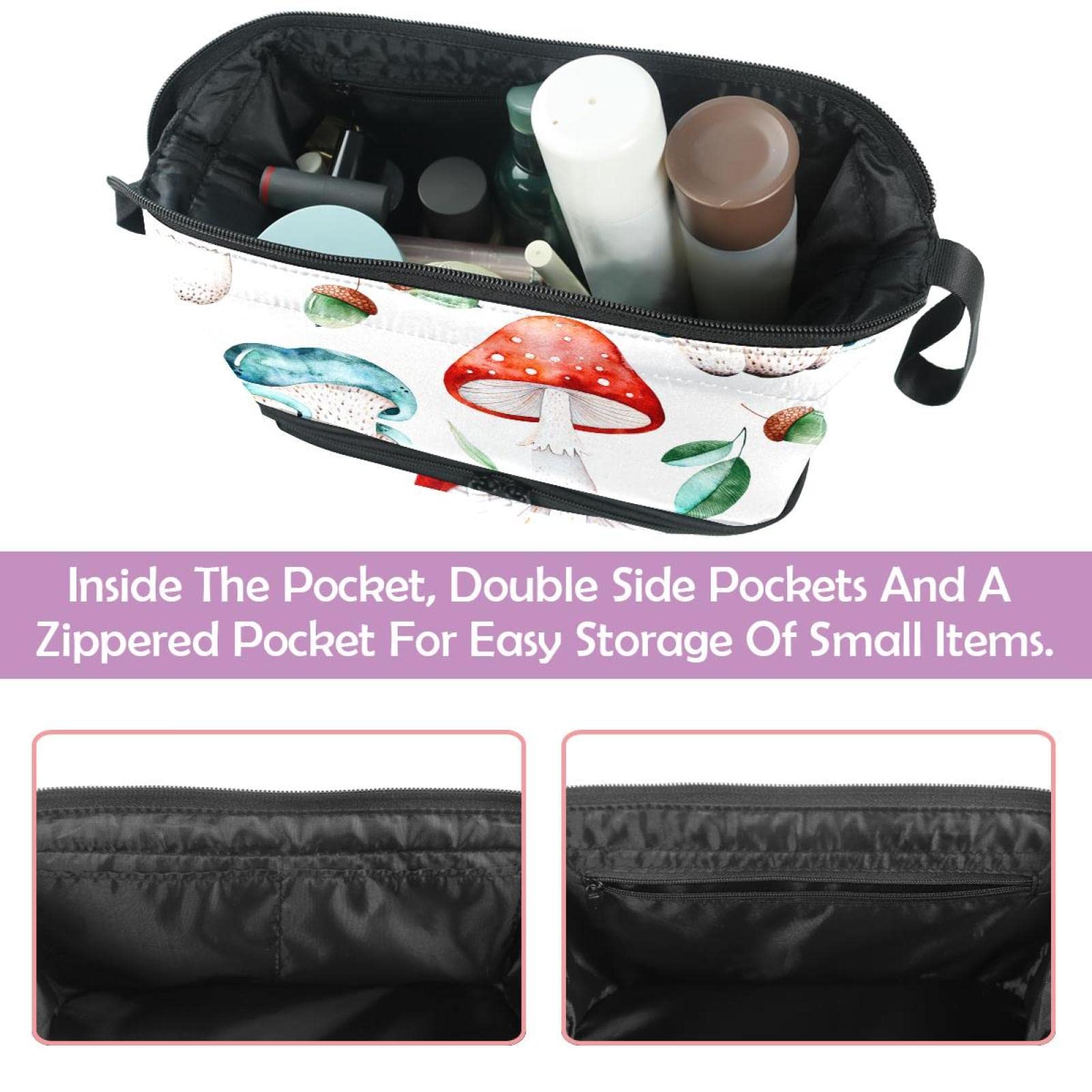 Waterproof Double Layer Watercolor Mushroom Makeup Bag for Women - Large Roomy Cosmetic Travel Organizer with Zipper - Perfect for Toiletries, Brushes & Travel Essentials (Ideal for Vacation, Gym & Daily Use)