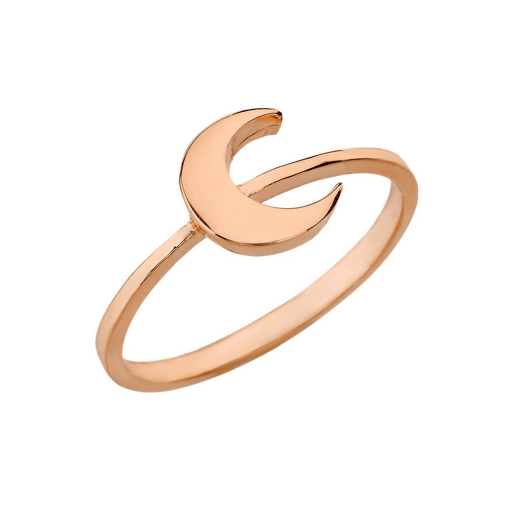 10k Rose Gold Crescent Moon Stackable Ring for Women - Dainty Minimalist Jewelry for Layering, Gift Giving & Everyday Wear