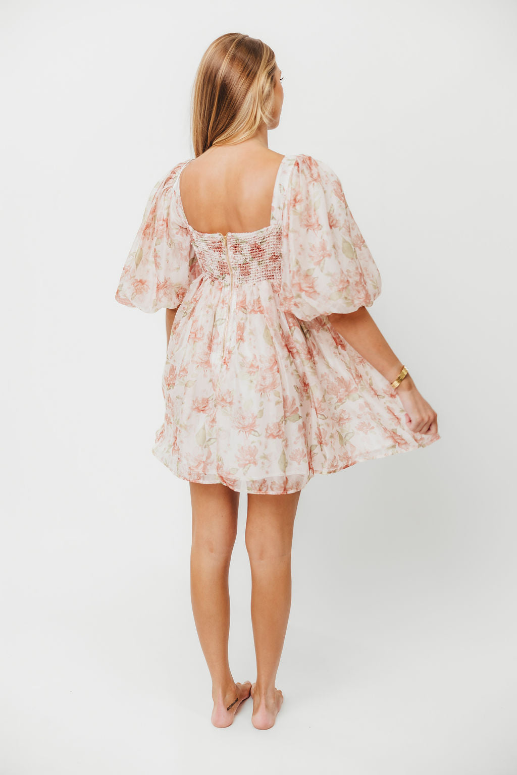 Saint Malo Floral Smocked Mini Dress in Peach - Summer Casual Dress for Women, Beach Vacation Outfit, Garden Party Attire