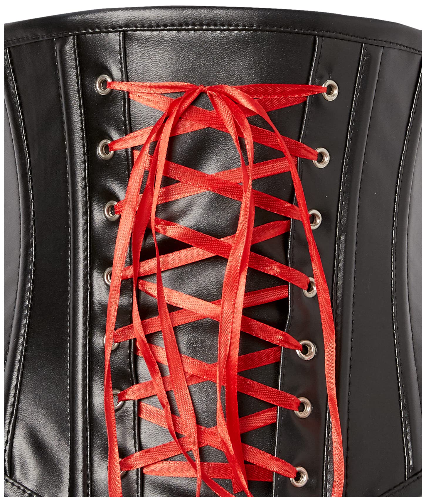 Lavish Black & Red Wet Look Faux Leather Under Bust Corset for Women - Daisy Lace-Up Corset Top for Burlesque, Cosplay, and Gothic Fashion
