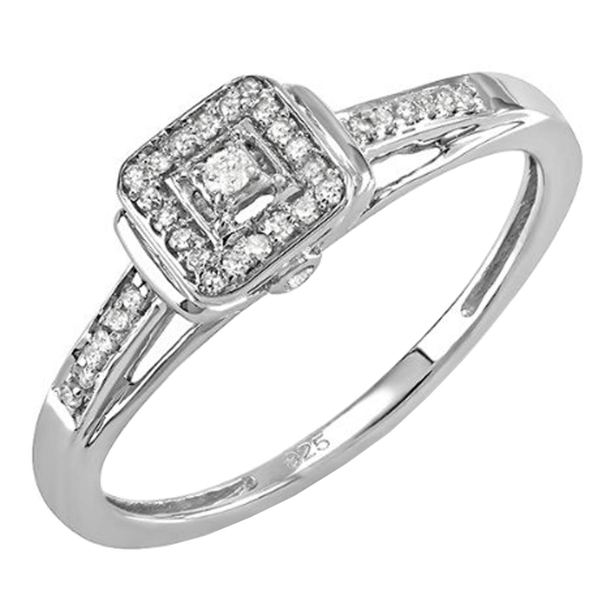 Dazzlingrock 0.15ctw Sterling Silver Round Diamond Women's Square Engagement Ring - Size 5.5 - Perfect for Proposals, Anniversaries & Special Occasions