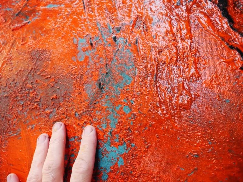 Orange and Teal Abstract Painting - 47x59 Inch Modern Canvas Wall Art for Living Room, Bedroom & Office Decor | Large Contemporary Artwork