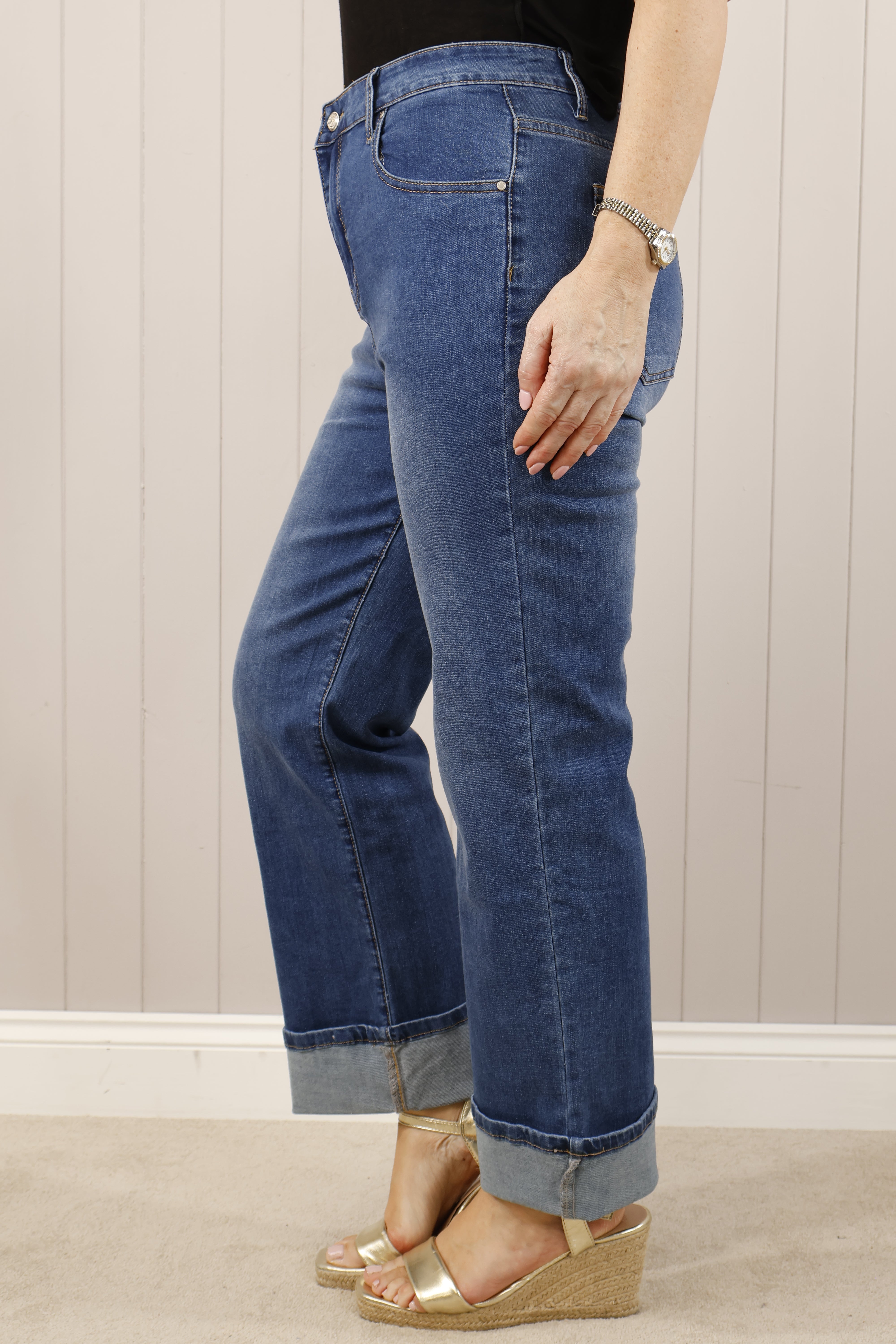 Annika Women's Wide Leg Dark Denim Jeans - High Waist Stretch Comfort for Casual & Office Wear