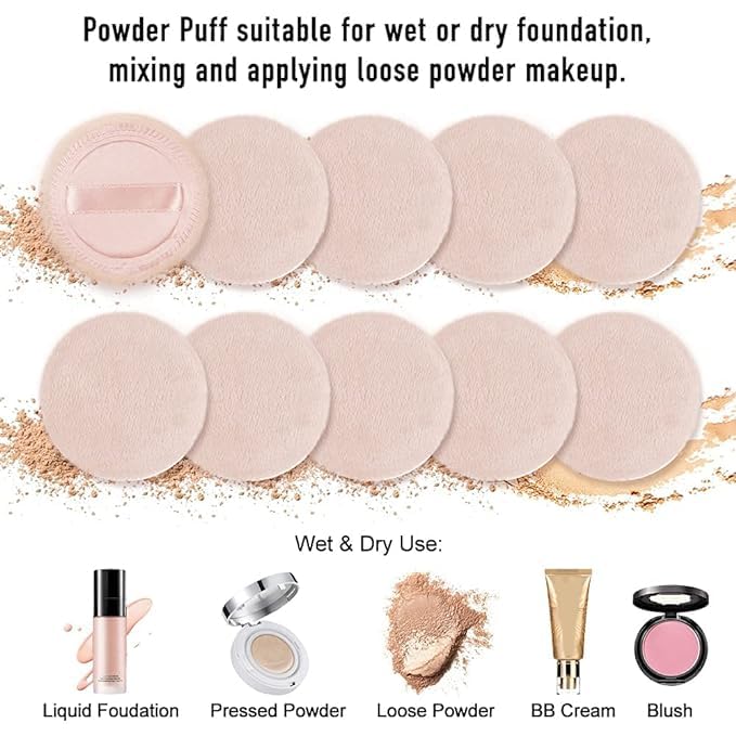 BANIRA Cotton Powder Puff 12pcs - Makeup Sponge for Foundation & Loose Powder - Medium Size for Professional Makeup