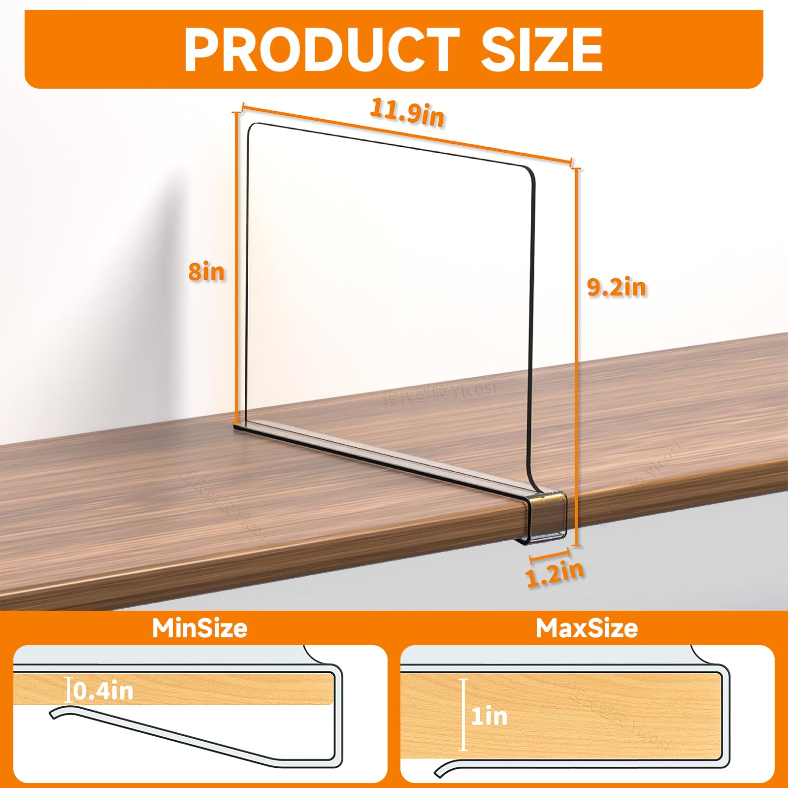 Yieach Clear Acrylic Shelf Dividers - 6 Pack Closet Organizer for Purses, Clothes & Handbags | Perfect for Kitchen Cabinets, Bedroom Storage & Wardrobe Organization | Durable Shelf Separators for Better Closet & Cabinet Organization