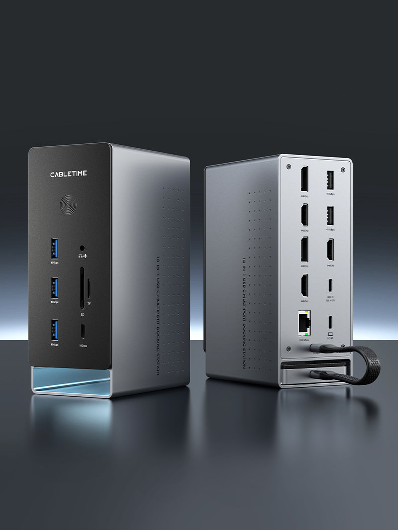 18-in-1 8K DisplayLink Docking Station with Triple Monitor Support for Mac & Windows - Perfect for Home Office, Gaming & Multi-Tasking Setup