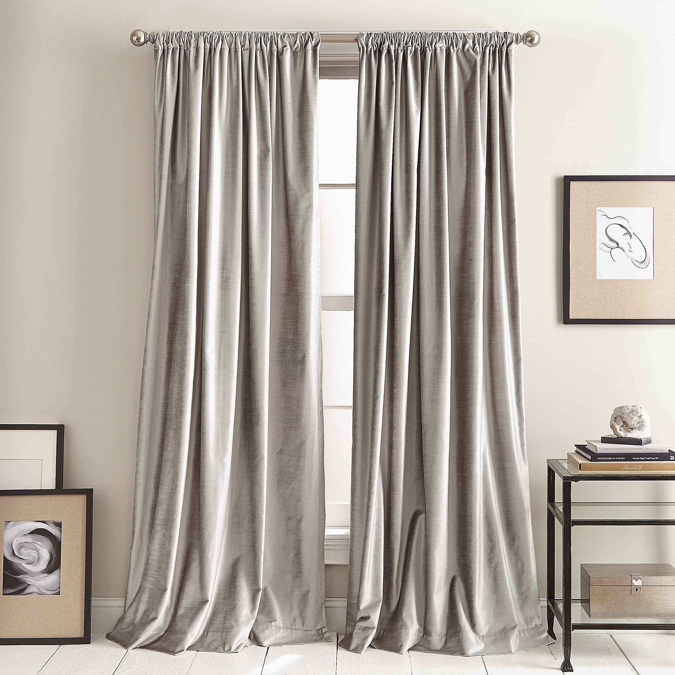 DKNY Modern Knotted Velvet Lined Curtain Panels - Set of 2, 84 Inch Silver Blackout Drapes for Living Room & Bedroom - Thermal Insulated Window Treatments for Home Decor