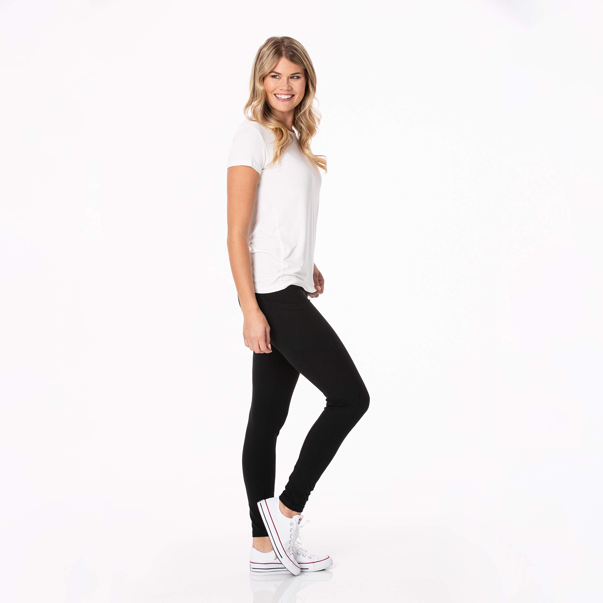 KICKEE Women's High Waist Solid Luxe Leggings with Pockets - Soft Stretchy Yoga Pants & Compression Workout Pants for Running, Gym, Lounge & Everyday Wear