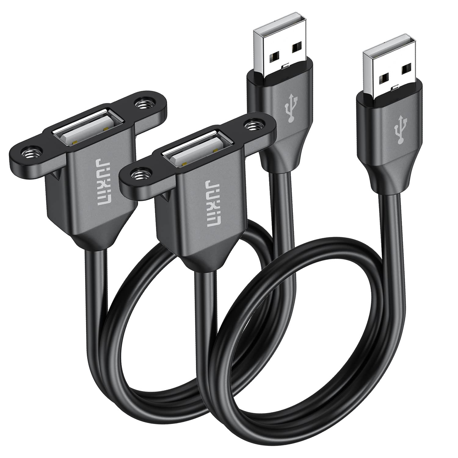 2-Pack USB 2.0 Extension Cable with Mounting Ears - 1.5FT for Cabinets & Panels