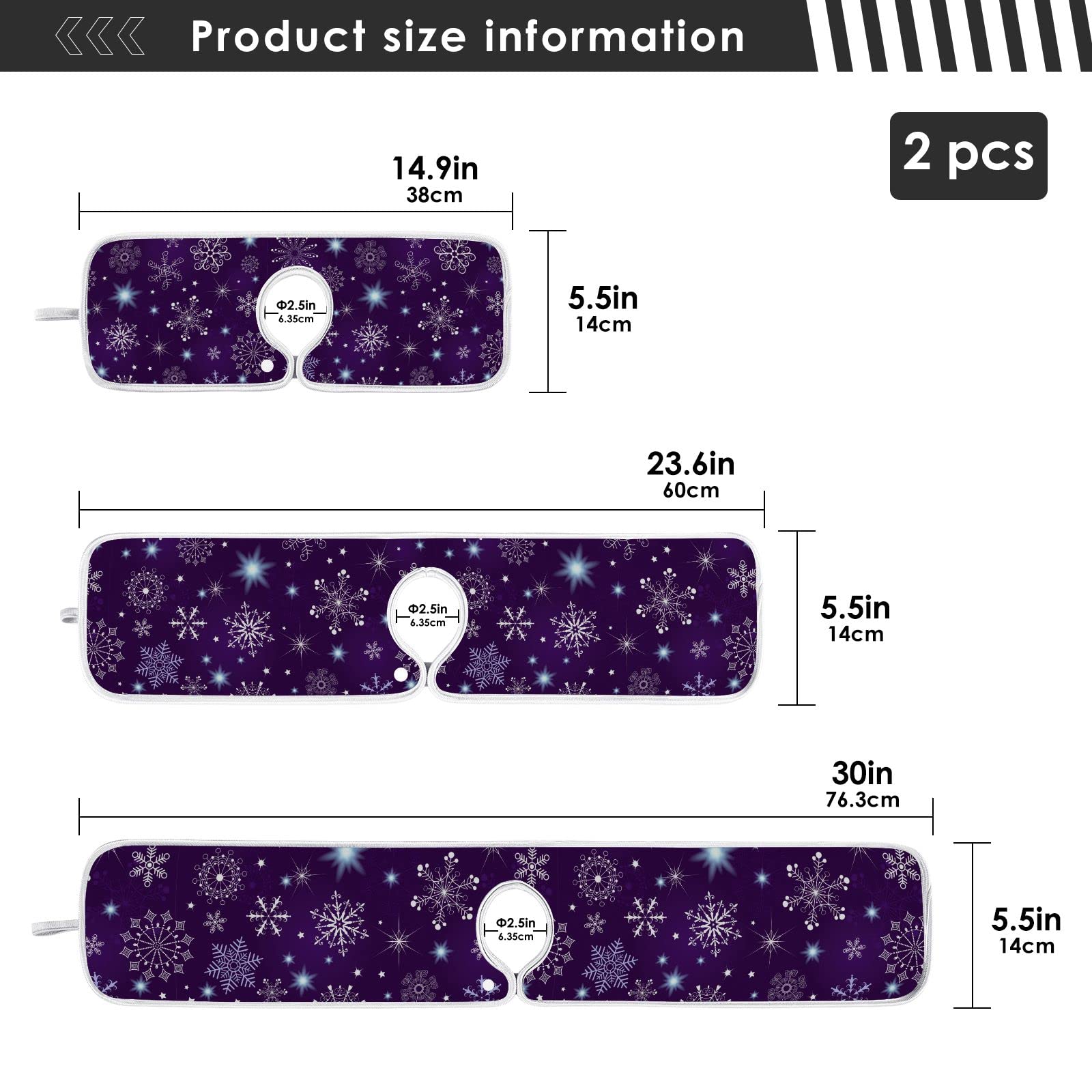 2-Pack Violet Christmas Snowflake & Star Pattern Microfiber Faucet Mats - 14x5 Inch Non-Slip Sink Protector for Kitchen & Bathroom | Perfect as Splash Catcher, Dish Drying Mat & Decorative Holiday Accent