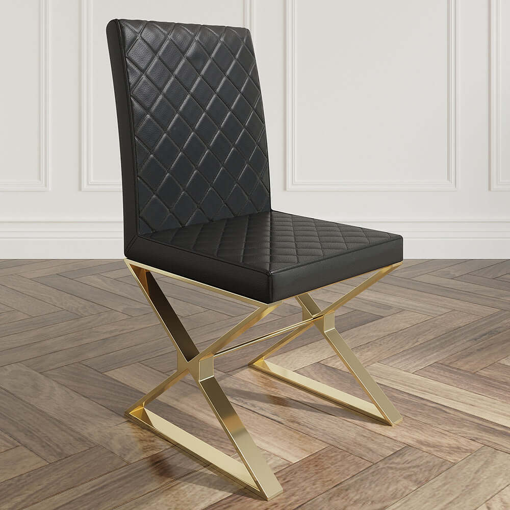 Modern Black Upholstered Leather Dining Chairs with Gold Metal Legs - Set of 2 - Elegant Seating for Dining Room, Kitchen, or Office
