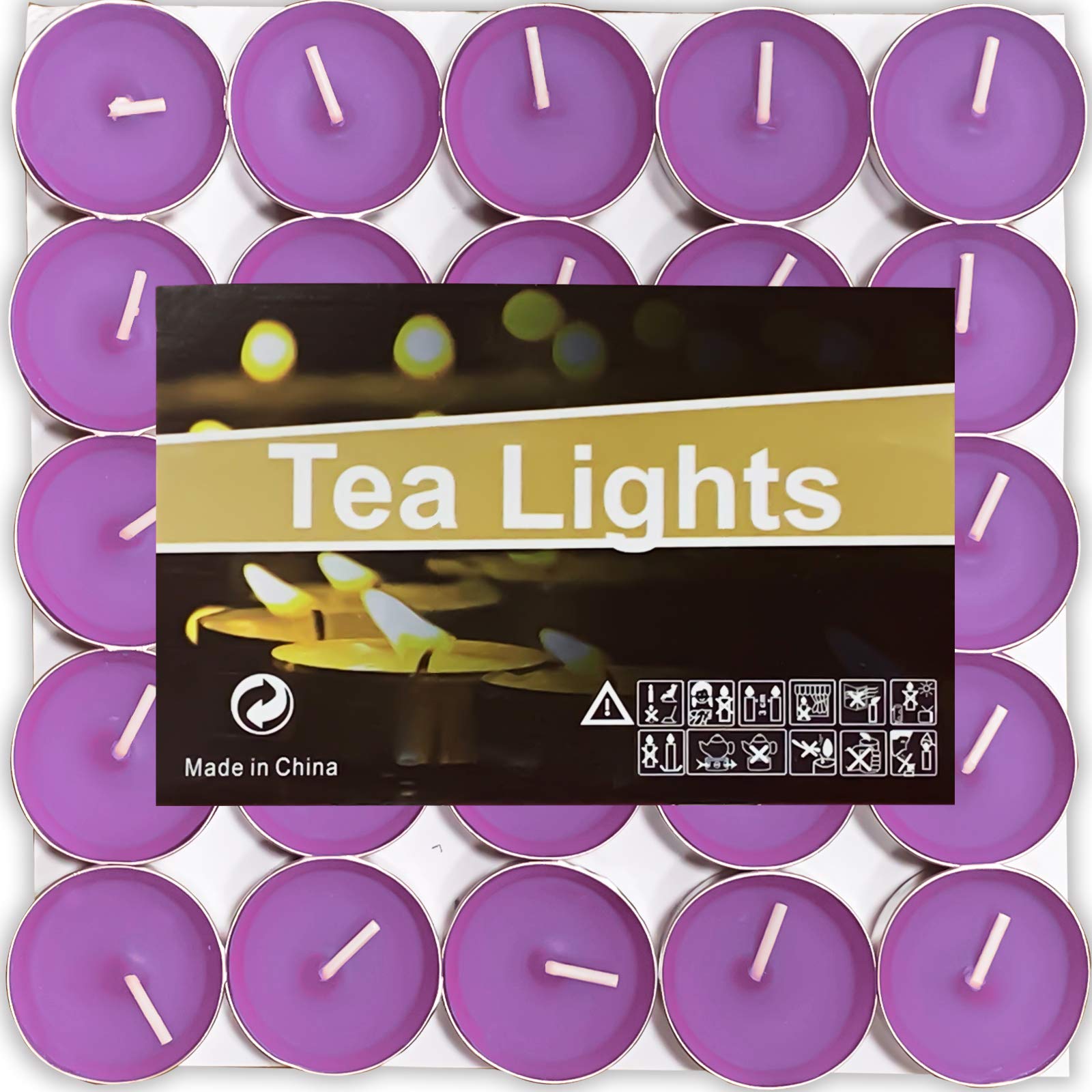 OUO 50 Pack Smokeless Tea Light Candles - Dripless & Long Lasting for Weddings, Home Decor & Parties (Purple)