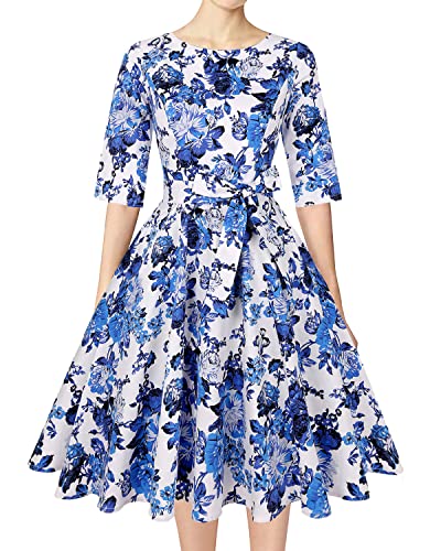 3/4 Sleeve - Floral White Blue