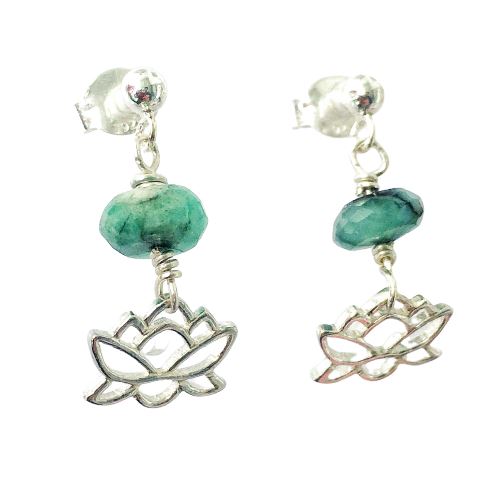 Emerald Lotus Drop Earrings - Sterling Silver Dangle Earrings for Women - Perfect for Weddings, Parties & Special Occasions